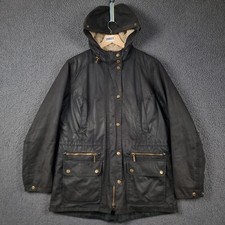 BARBOUR Jacket Womens UK 14 Black Kelsall Waxed Parka Coat Hooded Insulated Wax