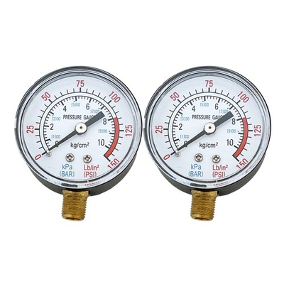 #ad 2PC Air Compressor Gauges Hydraulic Gauges 2quot; Face Side Mount 1 8quot;NPT 0 150 PSI $12.78