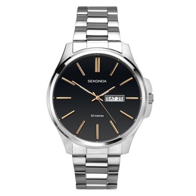 Sekonda Uhr 1097 Herren Edelstahl und Rose Tag und Datum UVP 64,99£