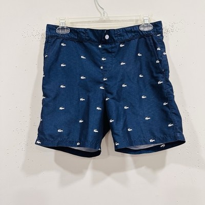 Lacoste Boys Navy Blue All-Over Crocodile Print Swim Trunks Shorts Size 12 152cm