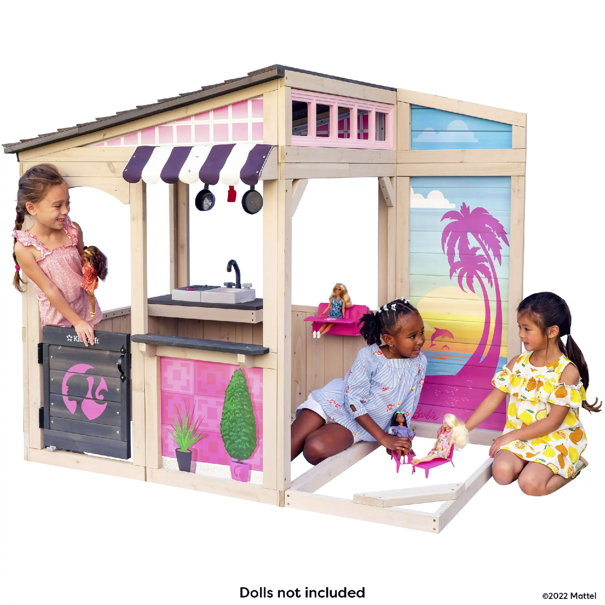 KidKraft P280192E Barbie Seaside Wooden Outdoor Playhouse with Attachable  Doll