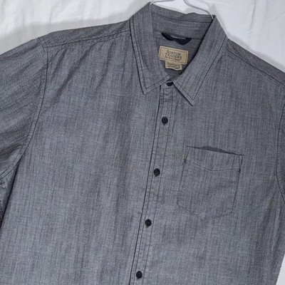 Boston Traders Mens Gray Herringbone Short Sleeve Button Up Shirt Size G