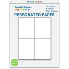 Perforated Paper, Two Perforations to Quarter the Sheet on White 20 Letter