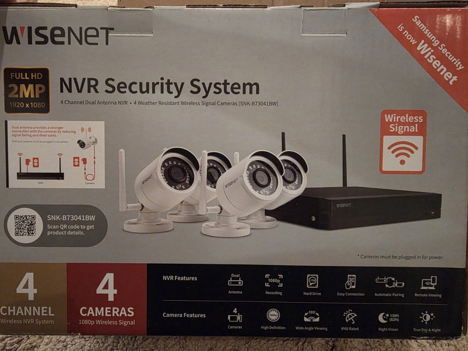Wisenet Wireless 1080p HD NVR 4-Channel/4 Camera Security Sy