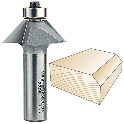 Whiteside 45 deg. Chamfer Bit, 1/2 in. SH x 5/8 in. CL x 7/16 in. CH 2305