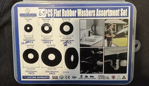 Rubber Washers 5 sizes 65 pcs See Description for Sizes (.63”-1.18”)