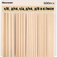 Wooden Dowel Rods, 100PCS 1/8, 3/16, 1/4, 5/16, 3/8 x 6 Inch Assorted Sizes R...