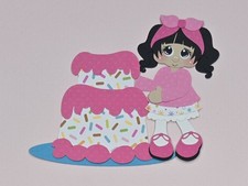 Birthday Cake Girl Black Hair. Scrapbook, Card Making Paper Piecing