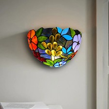 Image of Tiffany Style 12 Inch Wall Light Night Sconce Stained Glas Uplighter with Fixing