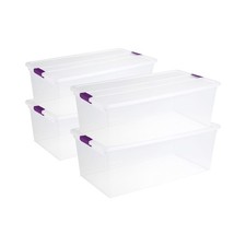 Sterilite 110 Qt ClearView Latch Storage Box, Stackable Bin w/ Latch Lid, 4-Pack