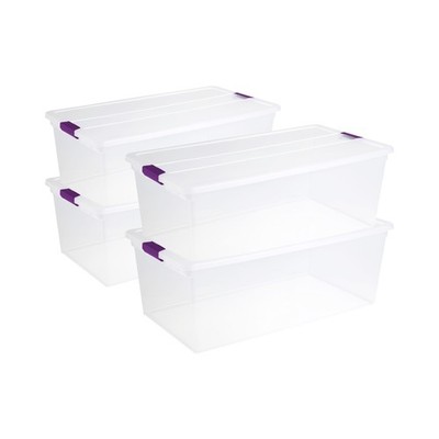 Sterilite 110 Qt ClearView Latch Storage Box, Stackable Bin w/ Latch Lid, 4-Pack