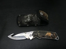 Buck Camo Pocket Knife 278 Gut Hook Lock Blade Made In The USA With Sheath Case