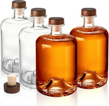 4 Pack Glass Liquor Bottles, 25 Oz Clear Wine Bottles with T-Top Cork Stopper, H