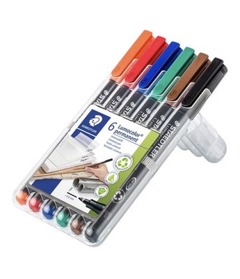 Staedtler Lumocolor Universal Pen, Fine, Felt Tip, Permanent Marker, Box of 6