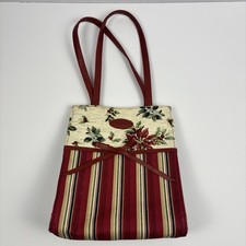 Longaberger Holiday Gift Bag Stripe Botanical Poinsettia Tote Retro Basket Purse