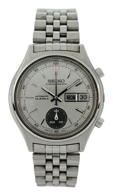 Seiko 37mm Men's Flyback One-Eyed Panda Automatic Day-Date Watch