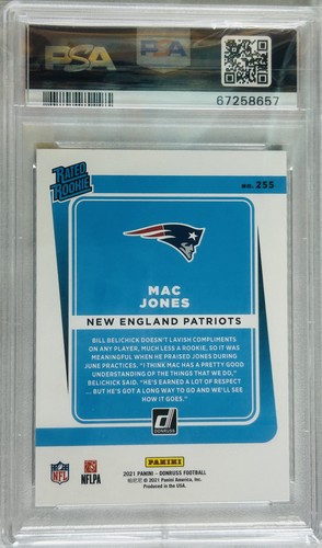 Mac Jones Rookie PSA 10 2021 Panini Donruss #255 *421 - Afbeelding 2 van 2