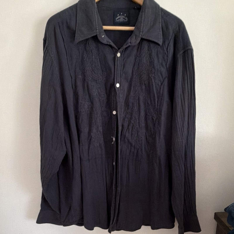 Indigo Palms Co. Denim Mens Gray Cotton Embroidered Button-Front Shirt XXL 203
