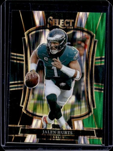 2025 Panini Select Jalen Hurts Premier Level Black and Green Prizm Shock #190