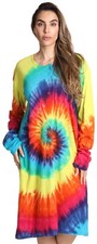 Women's Cotton Long Sleeve Nightgown Sleep Dress 4X Plus Tie Dye Bright Swirl