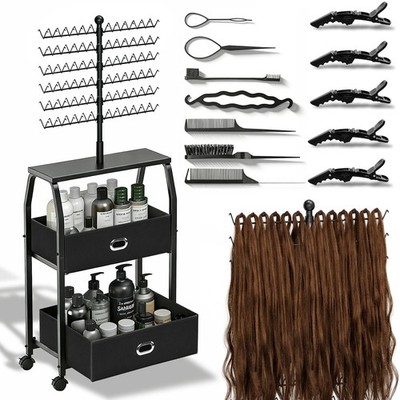 XINTUO Portable Braiding Hair Rack With Wheels & Storage Drawers,168 Pegs Hai...