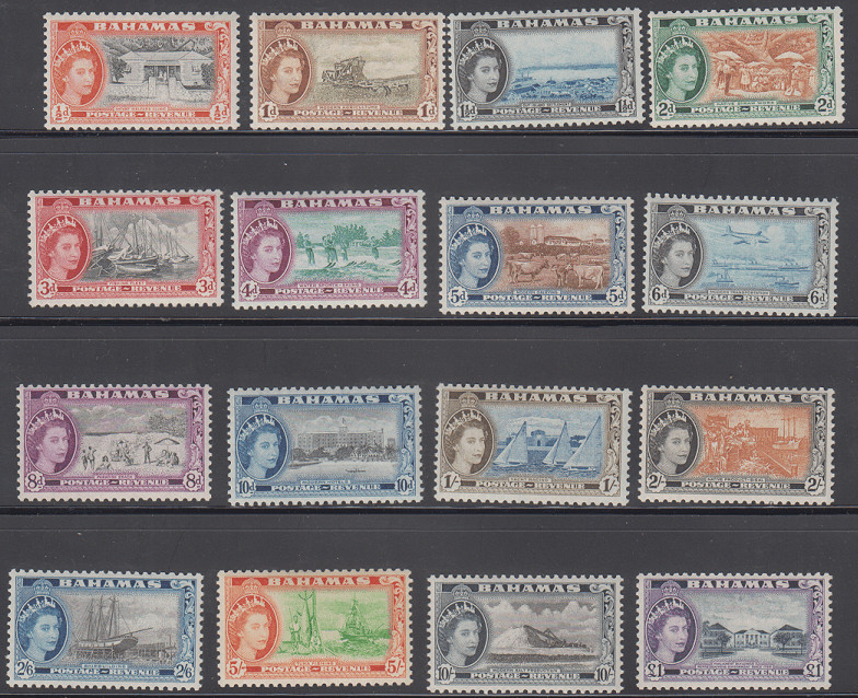 Bahamas 1954 QEII definitve set very good condition SC158-173 MNH