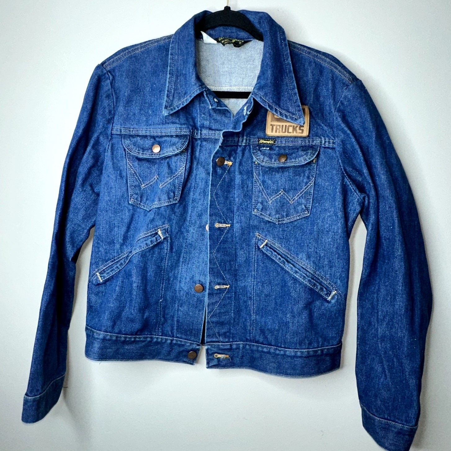 Vintage Wrangler Mens Size 42 Denim Trucker GMC Trucks Leath
