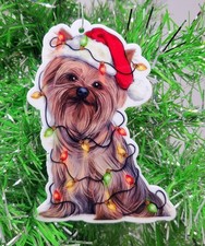 YORKSHIRE TERRIER DOG IN SANTA HAT THEMED - Christmas Ornament