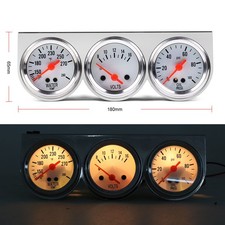 2 52mm Chrome Car Triple Gauge Set Kit 3in1 Water Temp Oil Pressure Volt Meter