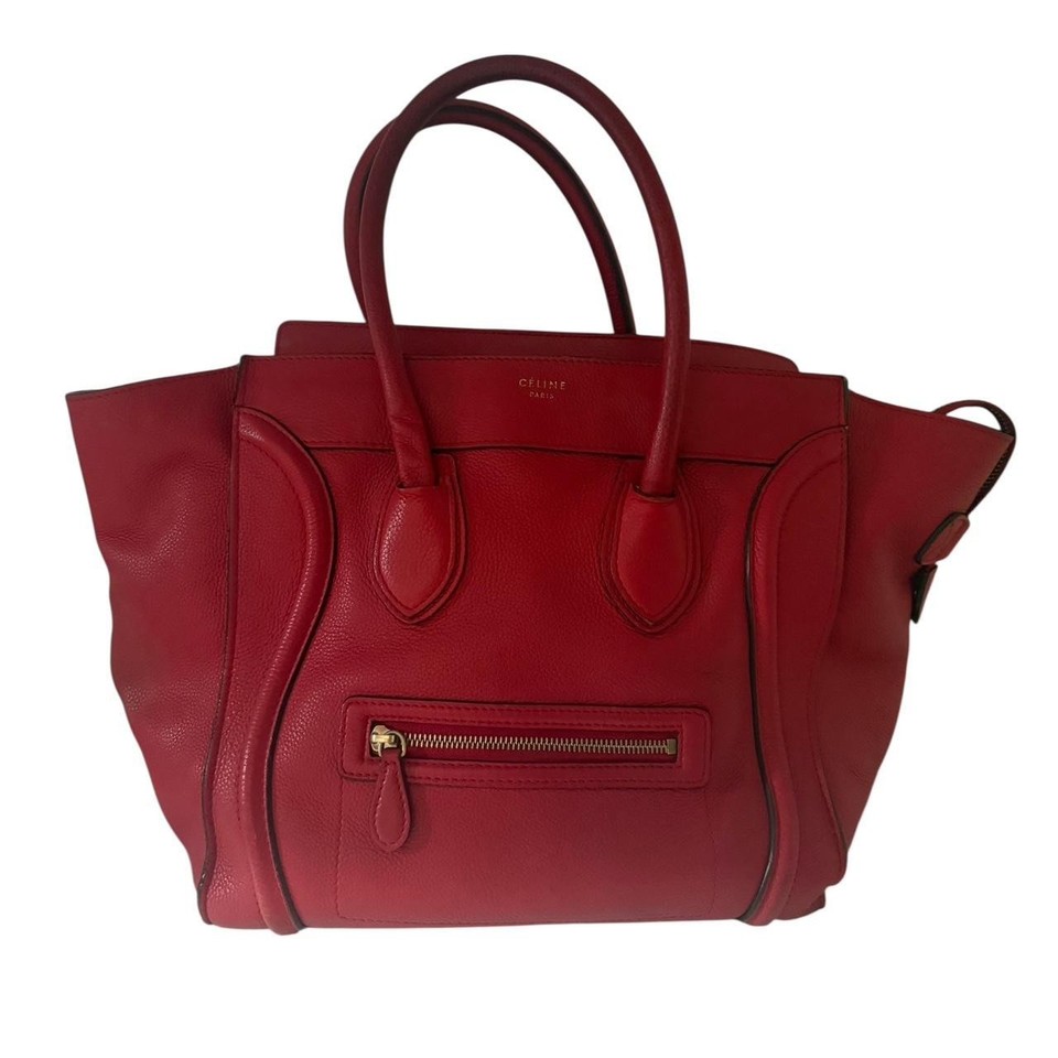 Celine Luggage Tote - Red Drummed Calfskin Leather