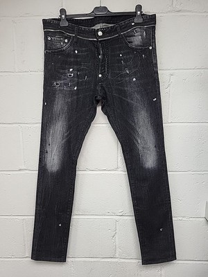 Disquared2 schwarze Distressed Jeans Reißverschlussdetail Knopfleiste. Herren Größe IT 52.PAC