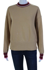 Veronica Beard Womens Pullover Striped Trim Sweatshirt Brown Red Cotton Small