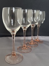Vintage French Luminarc Pink Rose  Stem Wine Glasses Set of 4