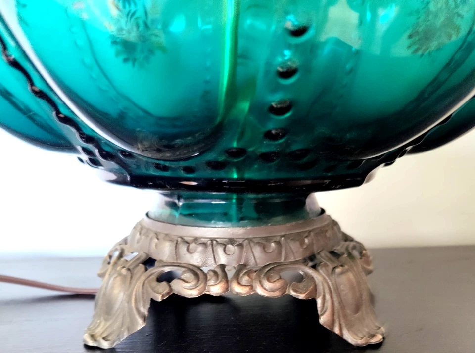 Vintage Hollywood Regency Teal Lamp Floral Lamp Carl Falkenstein - Image 2 of 4