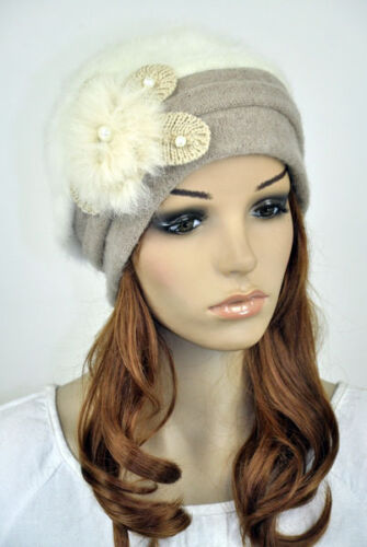JM39 Nuevo Imitación Conejo Piel y Lana Invierno Sombrero Gorro Gorra Lindo Piel Flor Para Mujer - Imagen 2 de 29
