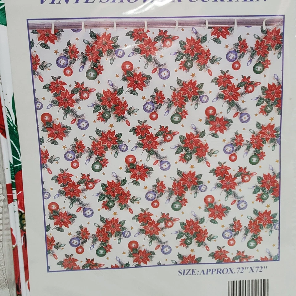New Carnation Home Fashions Christmas Poinsettia Vinyl 72" by 72" Shower Curtain - Image 2 of 3