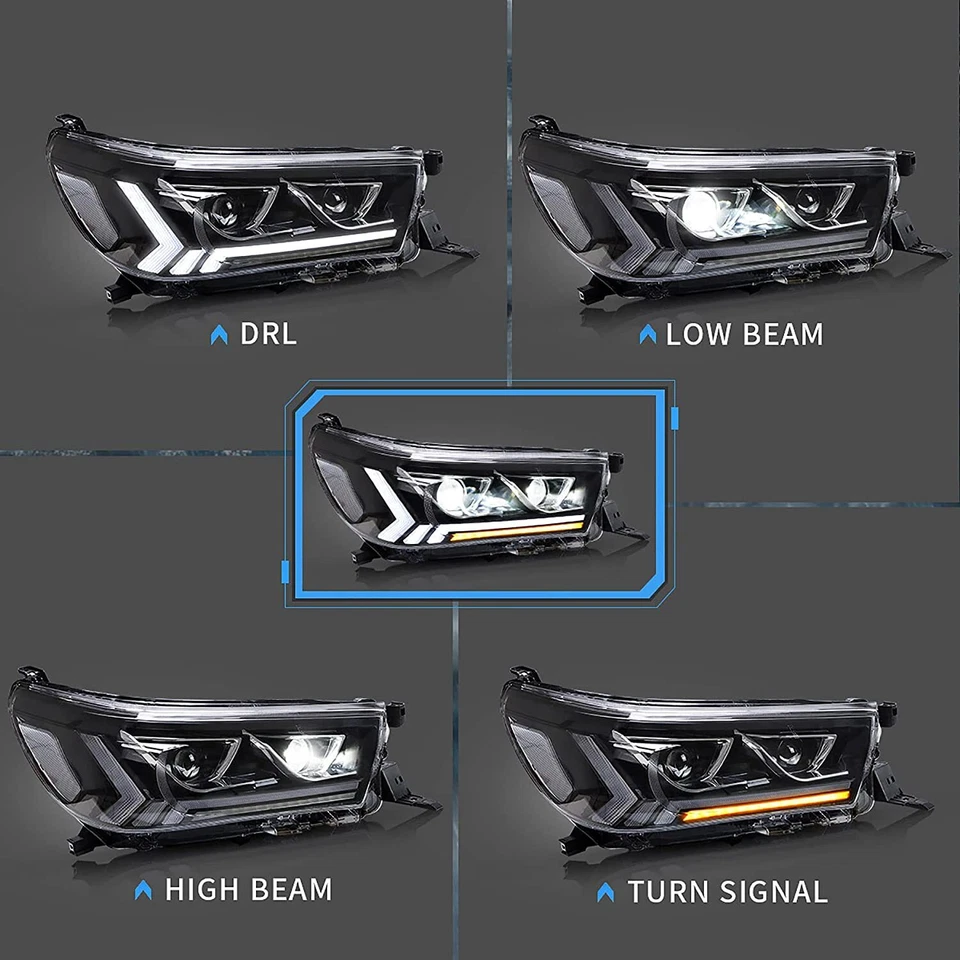 LED Headlights + SMOKED Tail Lights For 2015-2019 Toyota Hilux / Vigo w/ Dynamic - Image 3 of 4