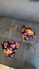 Victoria Secret FLORAL Leopard Strappy Triangle Bikini Swim Top D ADDS CUP SIZE