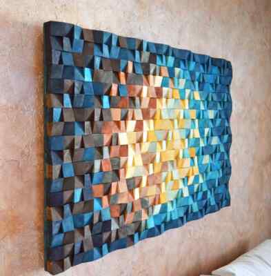 The Splendid Universe Wood Mosaic Wall Decor | Handmade 3D Textured Wall Decor