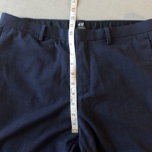 H&M Mens 33R Slim Straight Dress Pants Navy Blue Pockets Flat Front 30 Inseam - Picture 5 of 10