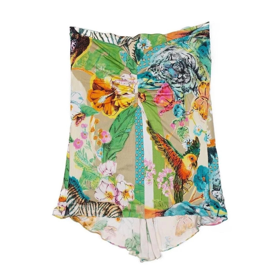 Falda midi vintage de seda con estampado floral y animal Blumarine Foto 2 de 4