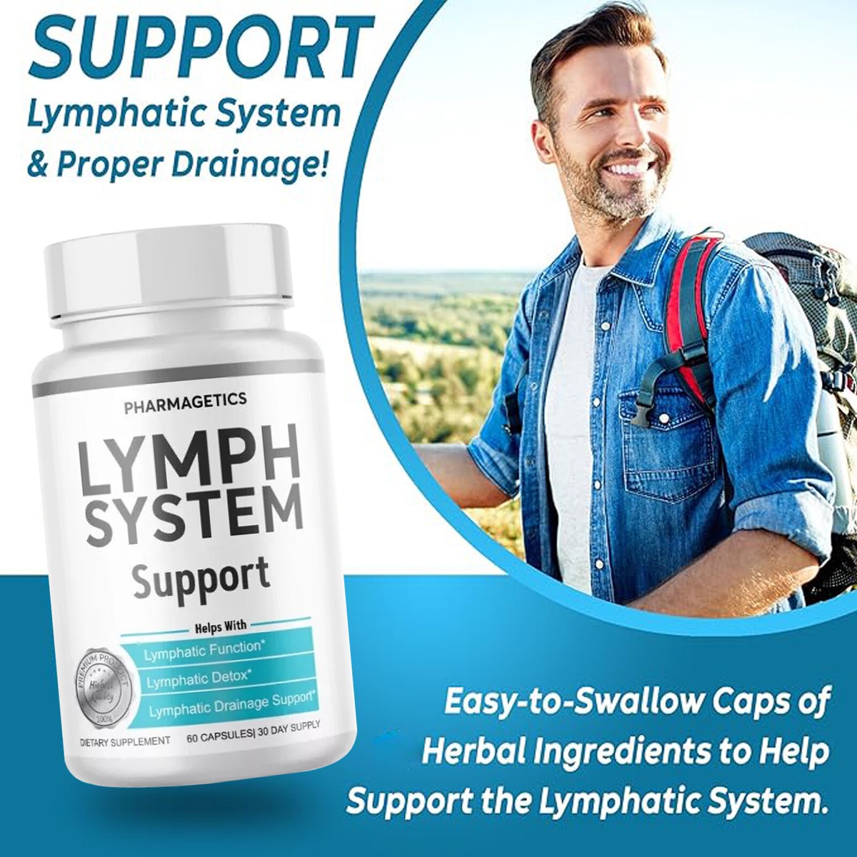 Kenofor Lymph System Support Capsules - 120 Count, Flush Toxins, Herbal Blend With Bromelain & Dandelion 3 thumbnail image