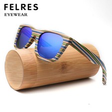 Skateboard Wood Polarized Square Sunglasses Men Women Wooden Frame Glasses UV400
