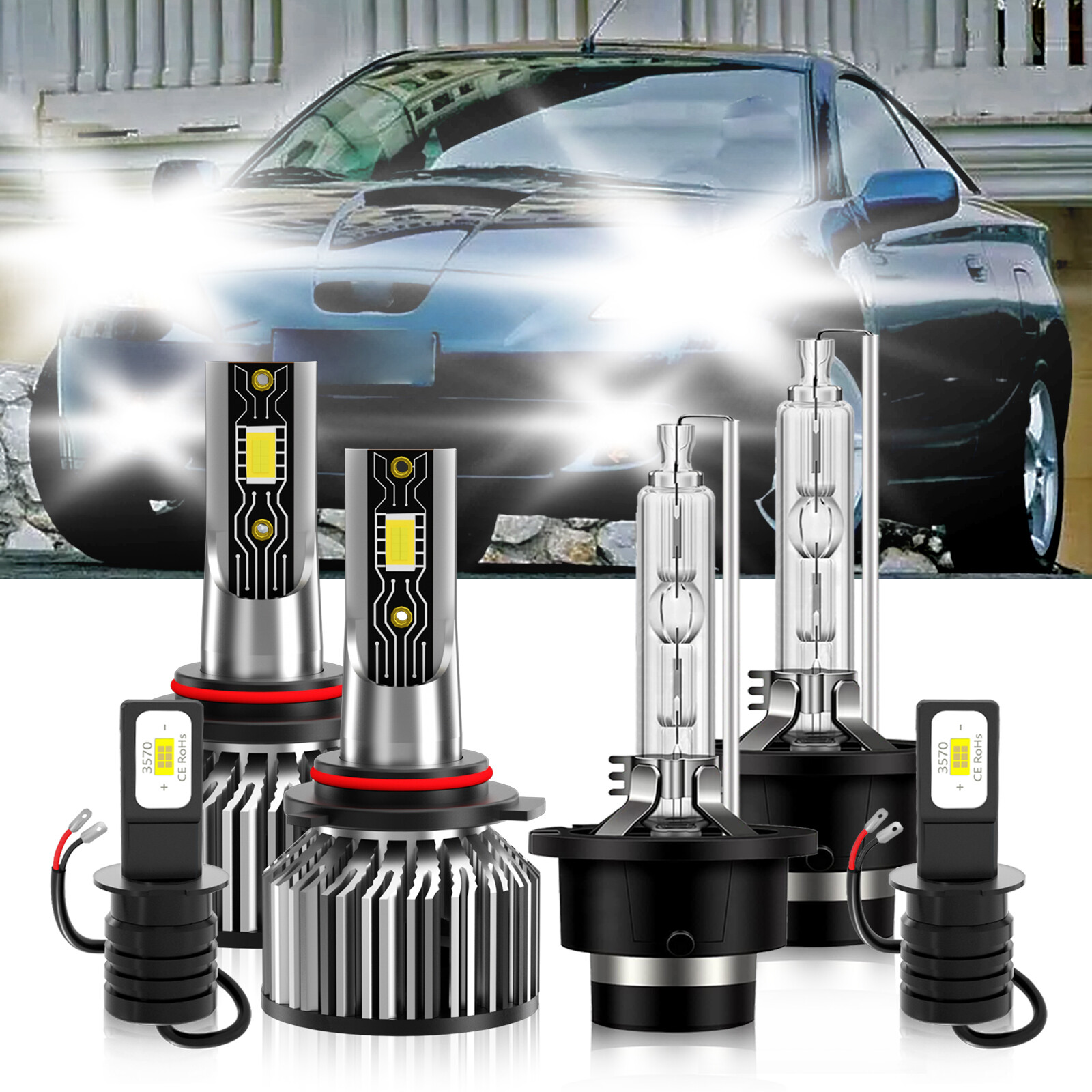 6x LED HID Headlight Bulb Combo Fog Light 6500K For Toyota Celica 2003-2004
