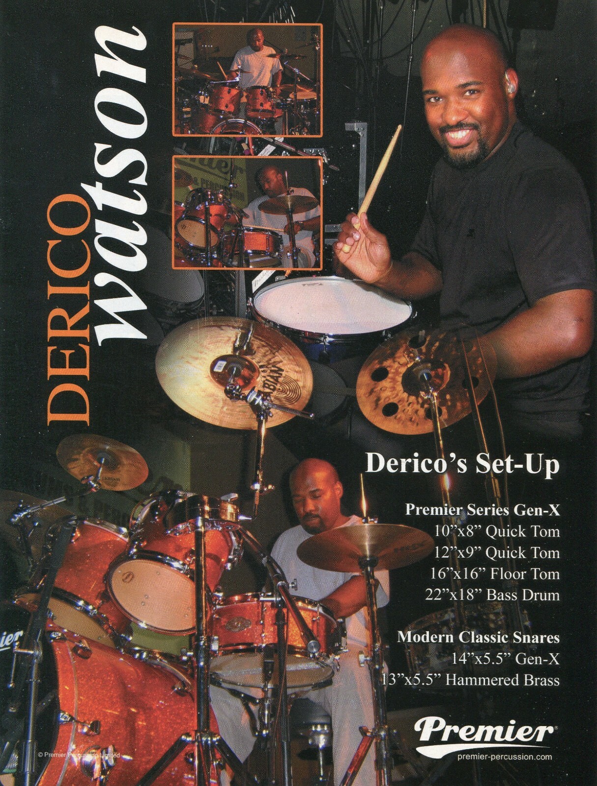 2007 Print Ad of Premier GenX Drum Kit w Derico Watson of Victor