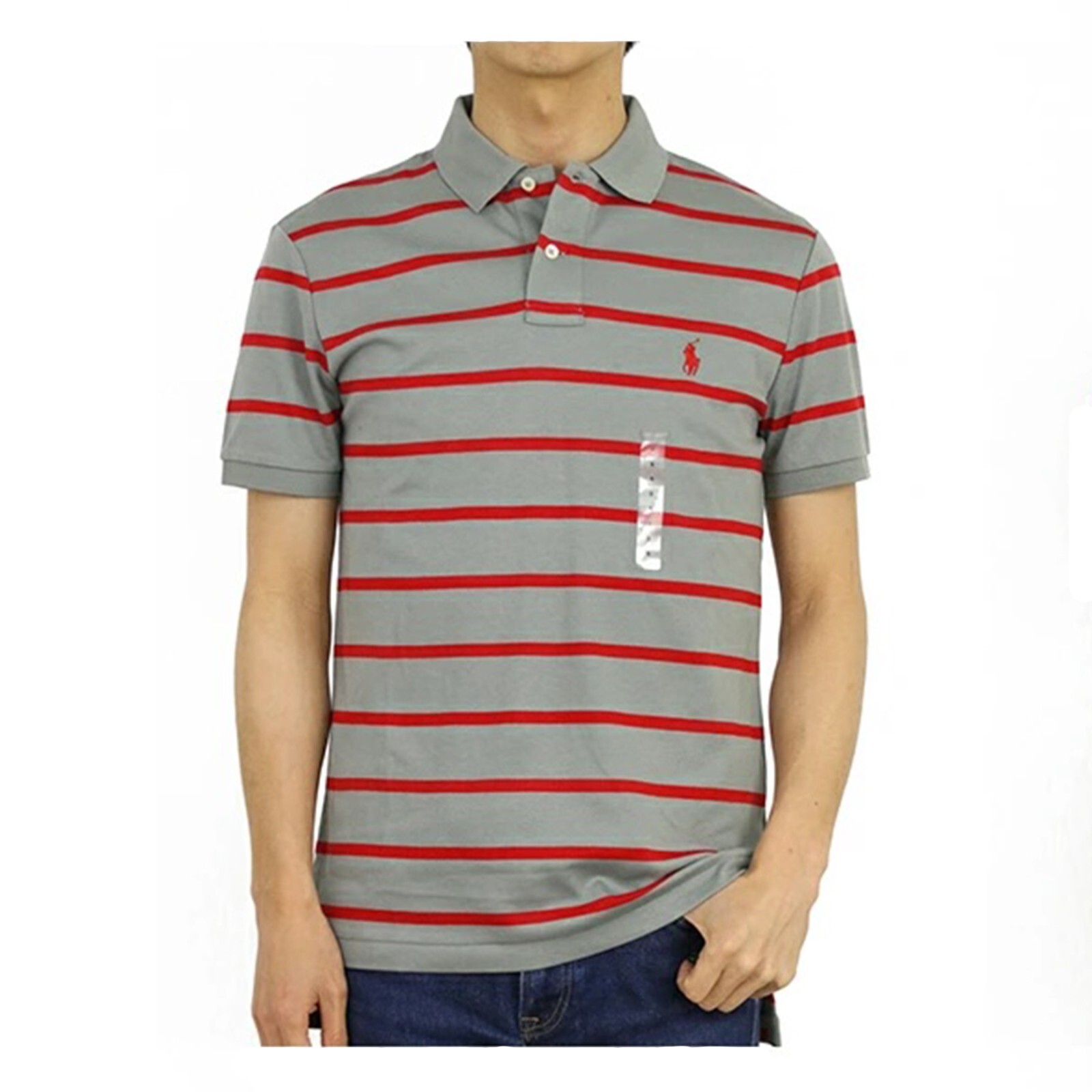 Рубашка поло Polo Ralph Lauren в полоску с коротким рукавом Soft Touch - Серый с красным -