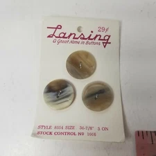 Vintage Lansing Two Hole Flat Button New Old Stock Marbled White Brown Tan