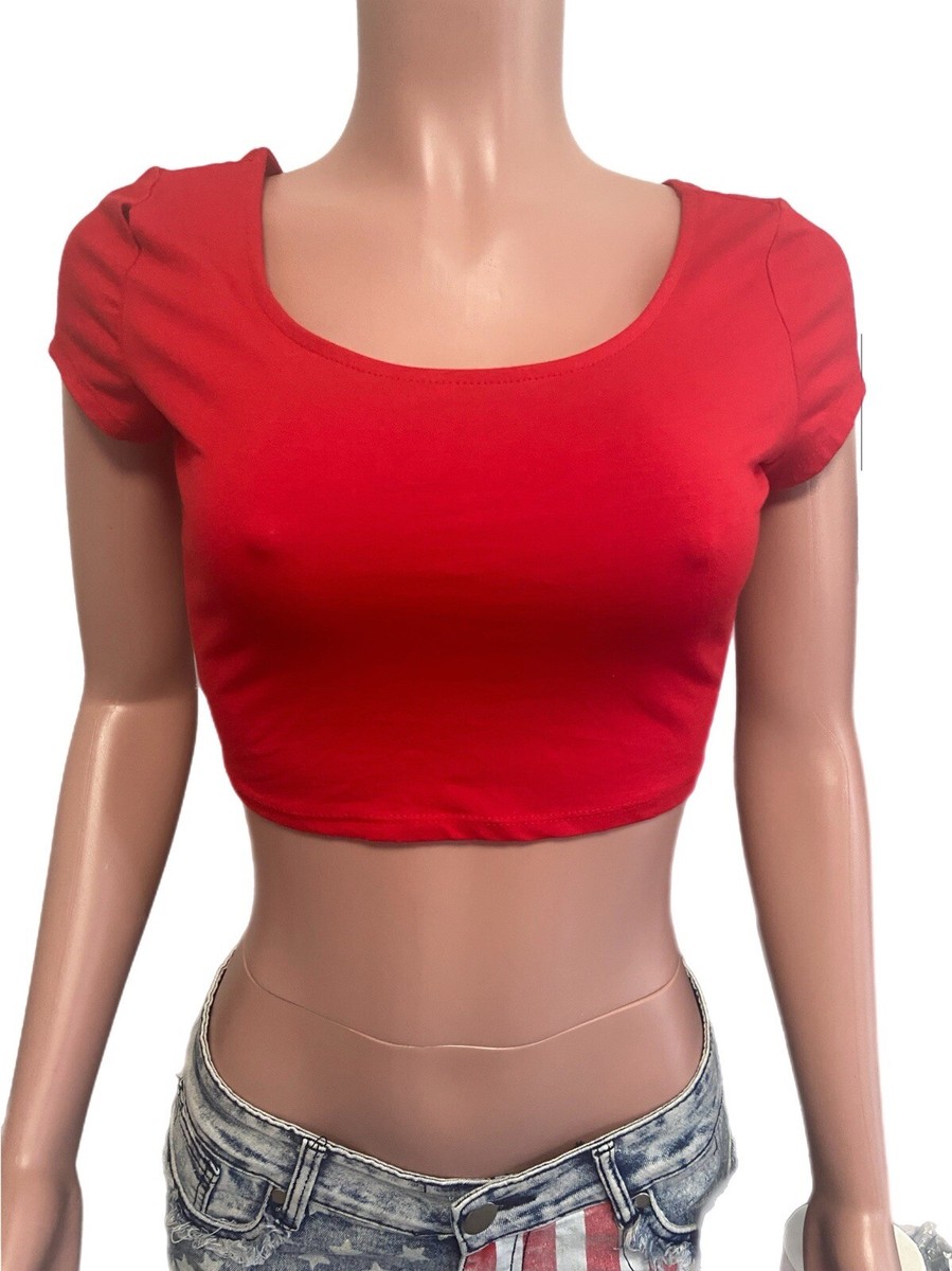 Y2K Devil Red Crop Lace Up Back S/s Casual Party Top T-shirt