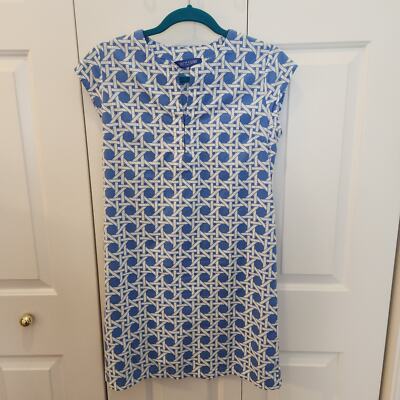 Three Island Nantucket Dress Women's size Small Blue with White Geometric Print