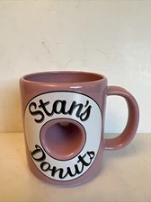 Stan’s Donuts Coffee Mug Doughnut Hole Cup Ceramic Vintage 4” Tall Made In USA